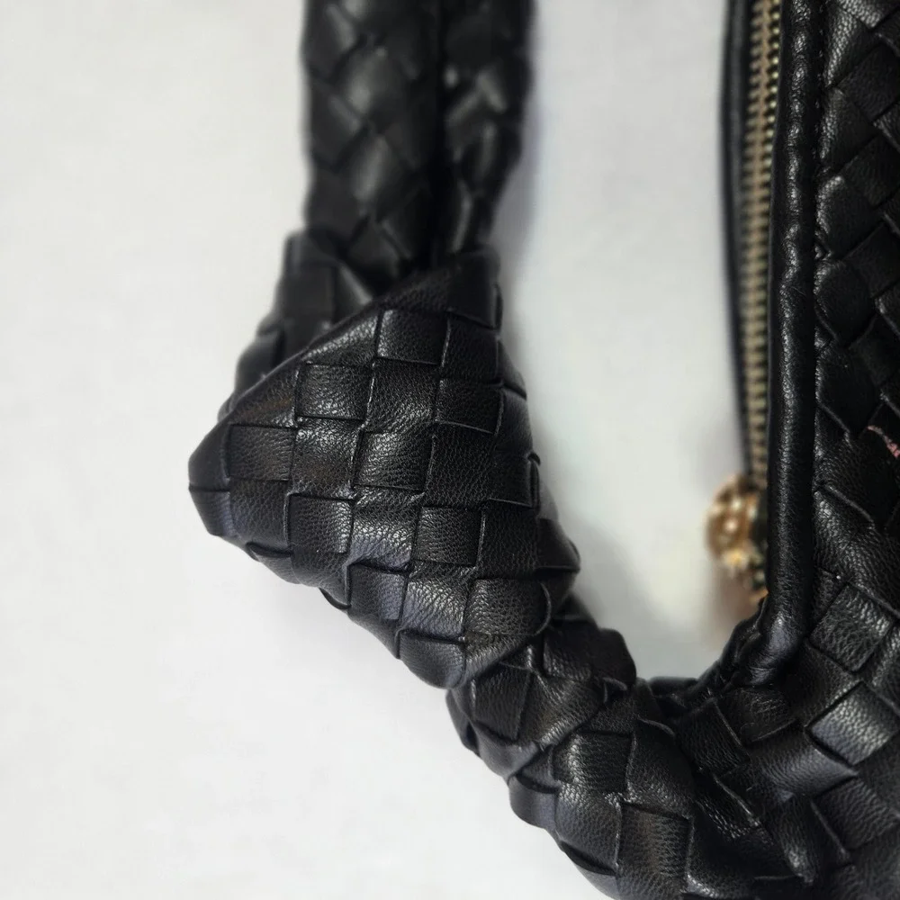 Melie Bianco Brigitte Mini Hobo Bag Womens Small Black Woven Vegan Leather
